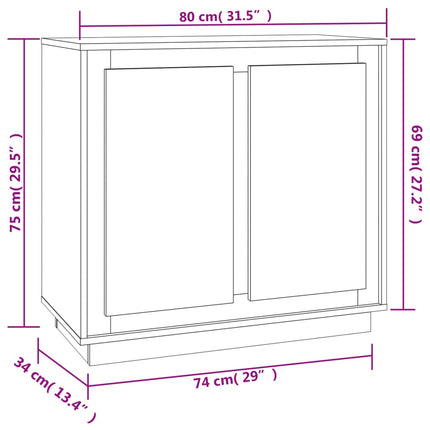 Credenza Bianco Lucido 80x34x75 cm in Legno Multistrato