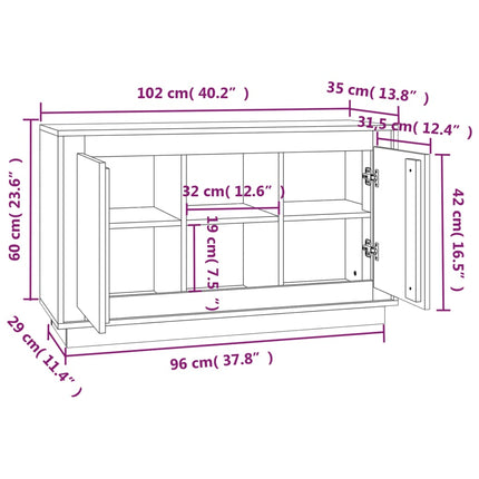 Credenza Bianco Lucido 102x35x60 cm in Legno Multistrato