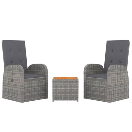 Set Mobili Giardino 3pz Grigio Polyrattan Legno Massello Acacia