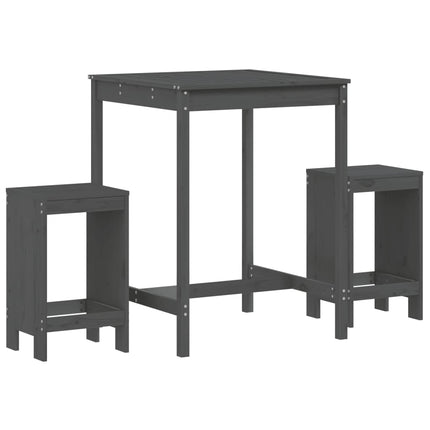 Set Bar da Giardino 3 pz Grigio in Legno Massello di Pino