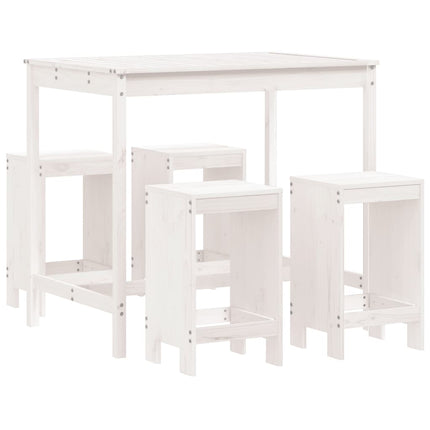 Set Bar da Giardino 5 pz Bianco in Legno Massello di Pino