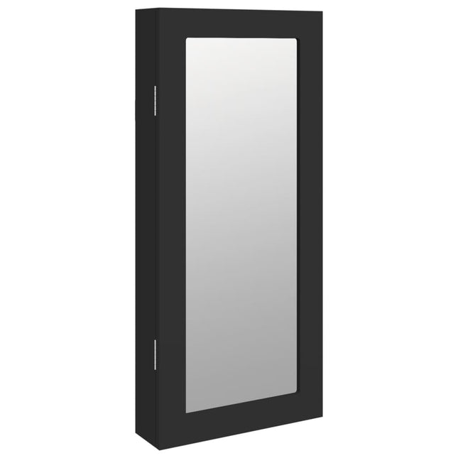 Armadio Portagioie con Specchio a Muro Nero 30x8,5x67 cm
