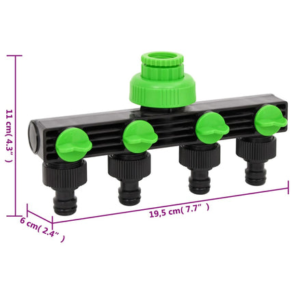 Adattatore Rubinetto a 4 Vie Verde e Nero 19,5x6x11 cm ABS e PP