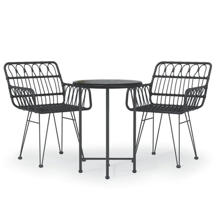 Set da Pranzo da Giardino 3 pz Nero in Polyrattan