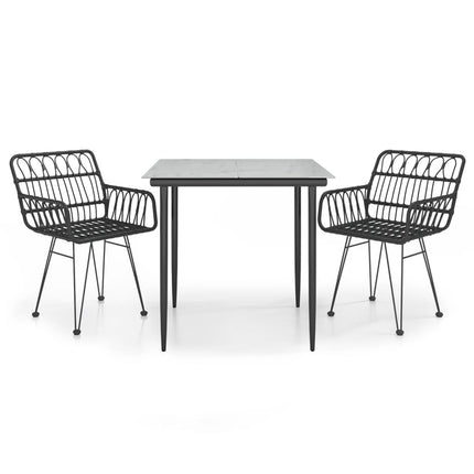Set da Pranzo da Giardino 3 pz Nero in Polyrattan