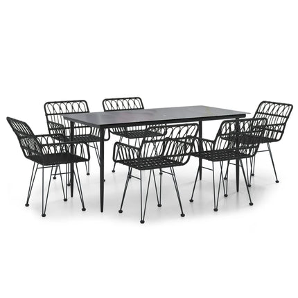 Set da Pranzo da Giardino 7 pz Nero in Polyrattan