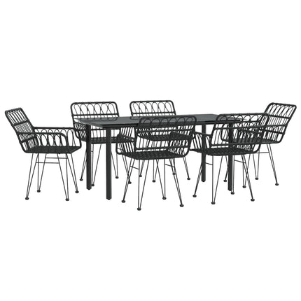 Set da Pranzo da Giardino 7 pz Nero in Polyrattan