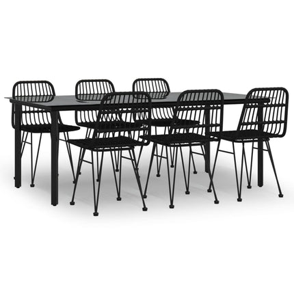 Set da Pranzo da Giardino 7 pz Nero in Polyrattan
