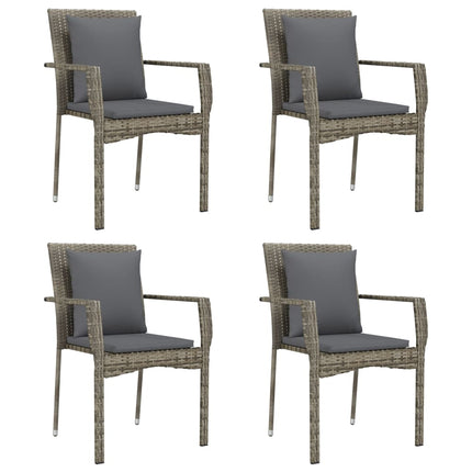Set da Pranzo Giardino 5pz Nero e Grigio con Cuscini Polyrattan