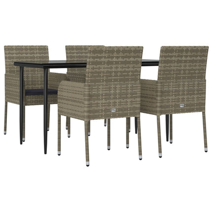 Set da Pranzo Giardino 5pz Nero e Grigio con Cuscini Polyrattan