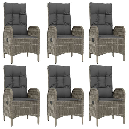Set da Pranzo Giardino 7pz Nero e Grigio con Cuscini Polyrattan