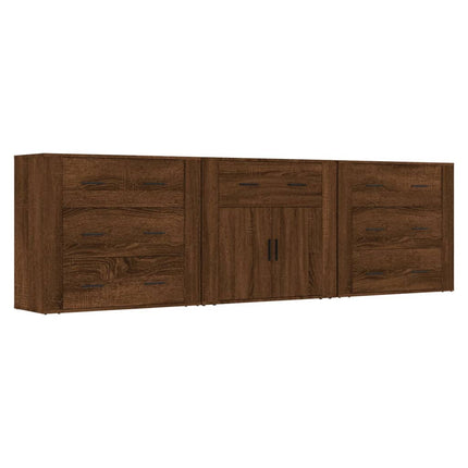 Credenze 3 pz Rovere Marrone in Legno Multistrato