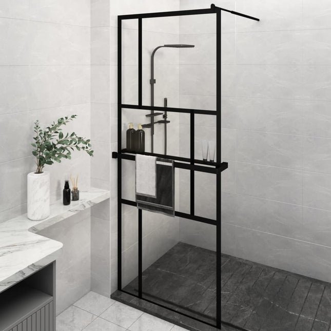 Parete Doccia Walk in Mensola Nera 80x195cm Vetro ESG Alluminio