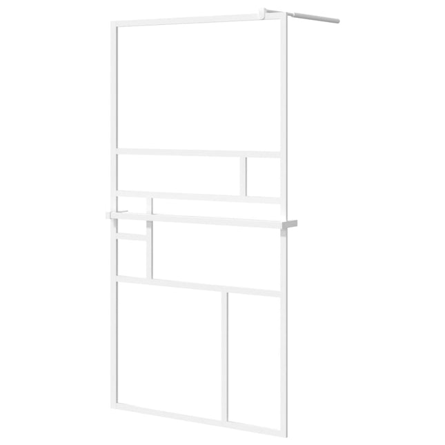 Parete Doccia con Mensola Bianco 115x195cm Vetro ESG e Alluminio