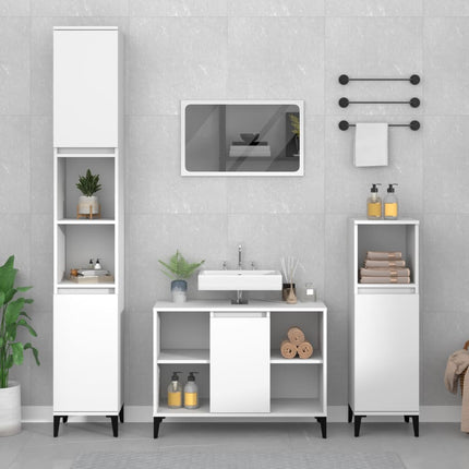 Set Mobili da Bagno 2 pz Bianco in Legno Multistrato