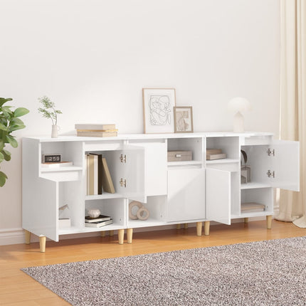 Credenze 3pz Bianco Lucido 60x35x70 cm in Legno Multistrato