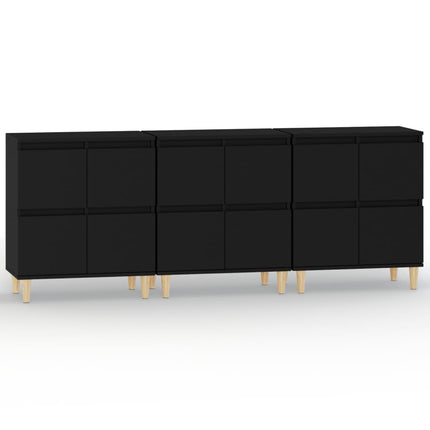Credenze 3pz Nere 60x35x70 cm in Legno Multistrato