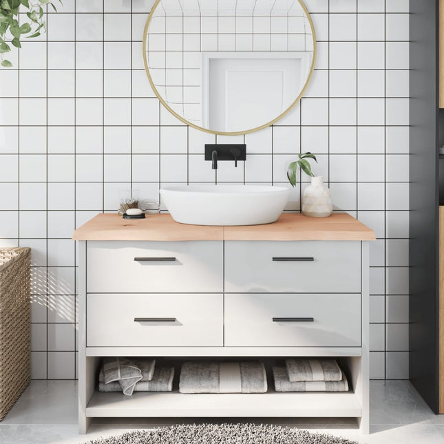 Piano Bagno 120x50x(2-4) cm in Legno Massello Non Trattato