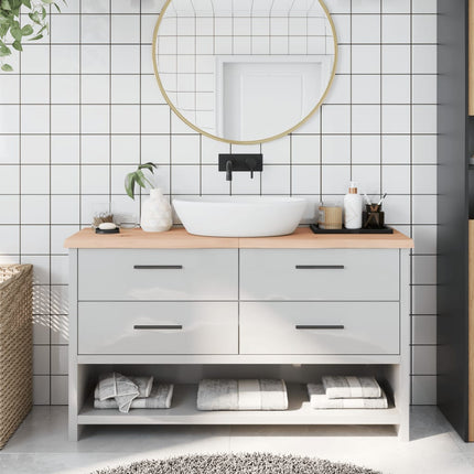 Piano Bagno 140x40x(2-4) cm in Legno Massello Non Trattato