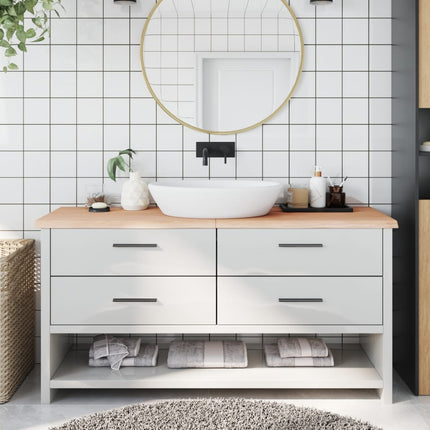 Piano Bagno 160x50x(2-4) cm in Legno Massello Non Trattato