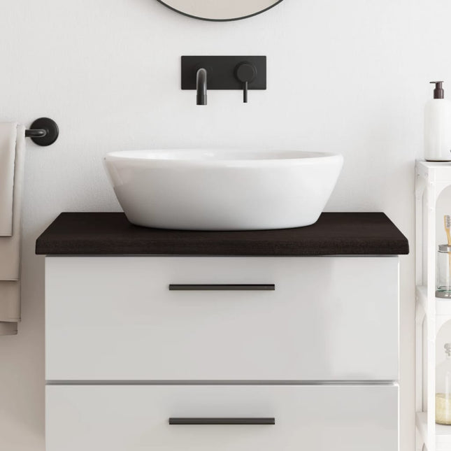 Piano Bagno Marrone Scuro 80x50x(2-4)cm Legno Massello Trattato