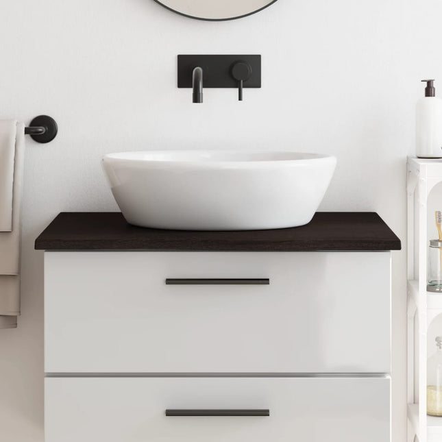 Piano Bagno Marrone Scuro 80x60x2 cm Legno Massello Trattato