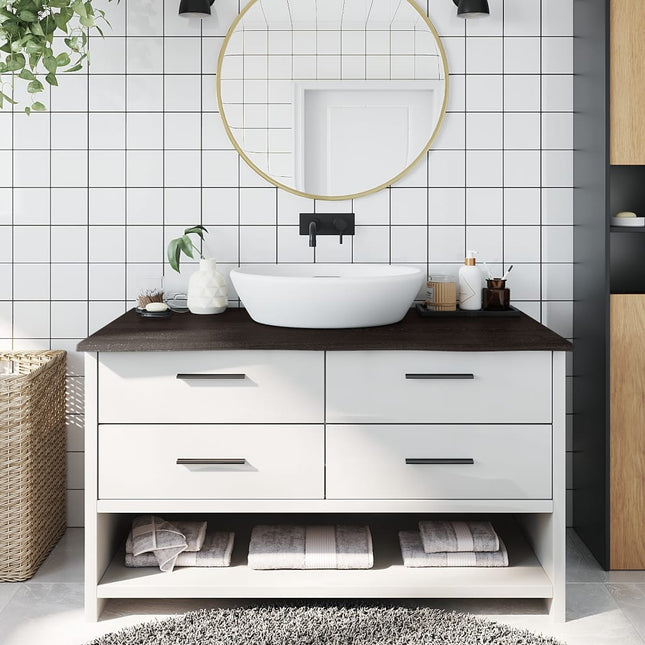 Piano Bagno Marrone Scuro 100x50x2 cm Legno Massello Trattato