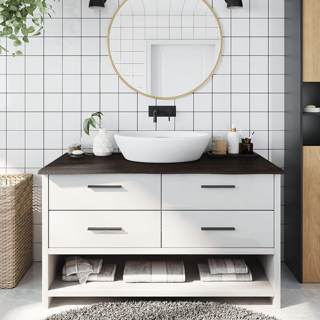Piano Bagno Marrone Scuro 100x60x2 cm Legno Massello Trattato