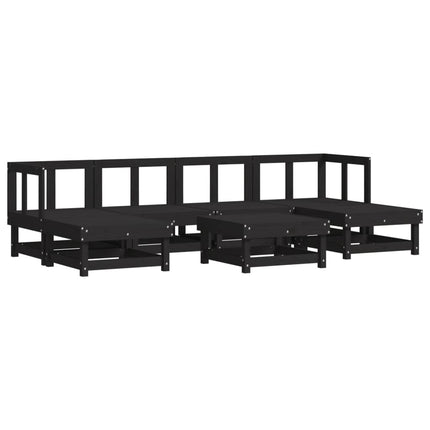 Set Divani da Giardino 7 pz con Cuscini in Legno Massello Nero