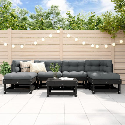 Set Divani da Giardino 7 pz con Cuscini in Legno Massello Nero