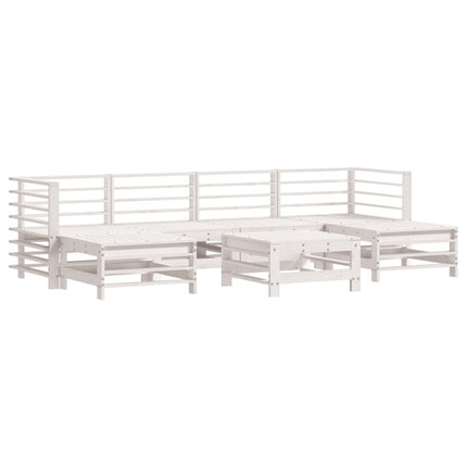 Set Divani da Giardino 7pz con Cuscini in Legno Massello Bianco
