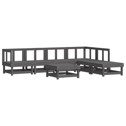 Set Divani da Giardino 7pz con Cuscini in Legno Massello Grigio