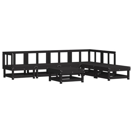 Set Divani da Giardino 7 pz con Cuscini in Legno Massello Nero