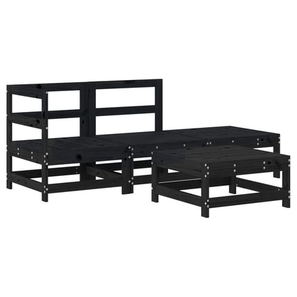 Set Divani da Giardino 4 pz con Cuscini in Legno Massello Nero