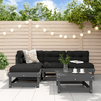 Set Divani da Giardino 5pz con Cuscini in Legno Massello Grigio