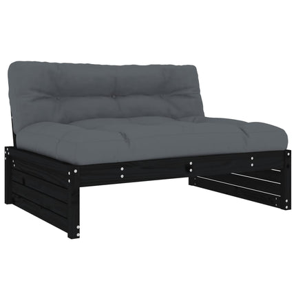 Set Divani da Giardino 4 pz con Cuscini in Legno Massello Nero