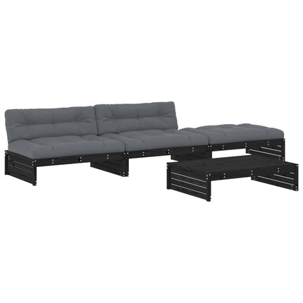 Set Divani da Giardino 4 pz con Cuscini in Legno Massello Nero