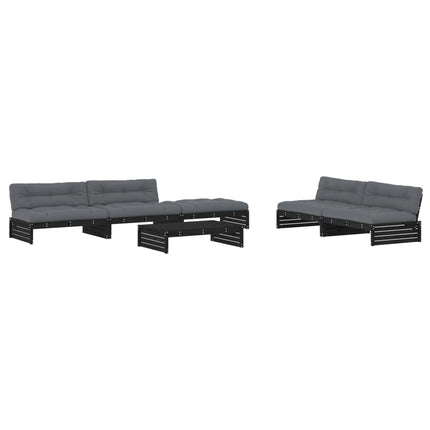 Set Divani da Giardino 6 pz con Cuscini in Legno Massello Nero