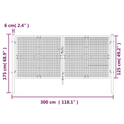 Cancello da Giardino Rete Antracite 300x175 cm Acciaio Zincato