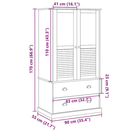 Armadio VIGO 90x55x170 cm in Legno Massello di Pino Bianco