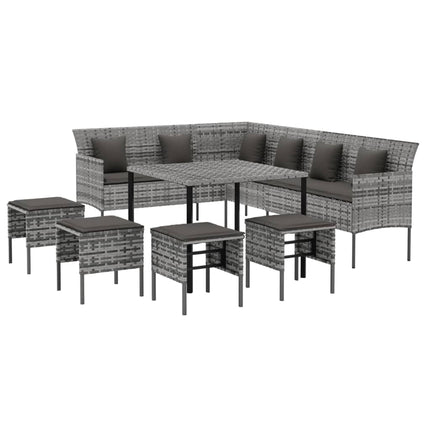 Set da Pranzo da Giardino 6 pz con Cuscini in Polyrattan Grigio