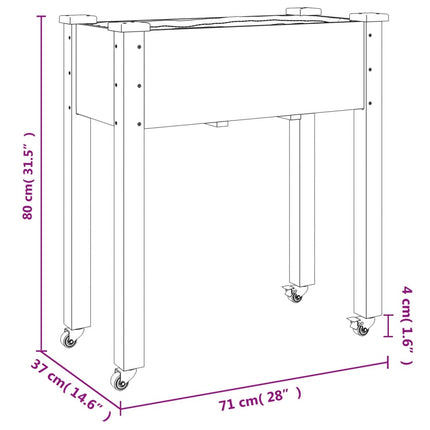 Fioriera Ruote e Fodera Grigia 71x37x80cm Legno Massello Abete