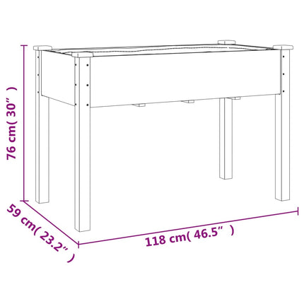 Fioriera con Ruote e Fodera 118x59x80cm Legno Massello di Abete