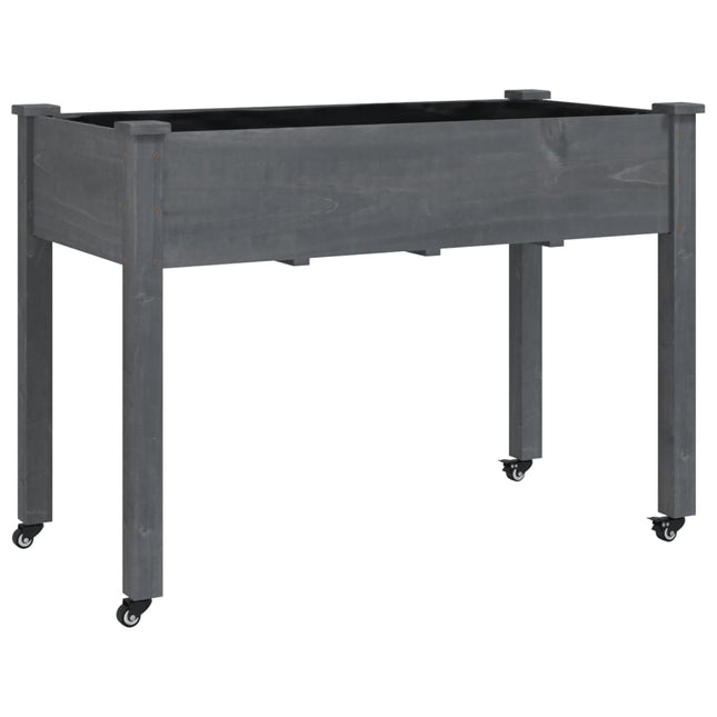 Fioriera Ruote e Fodera Grigia 118x59x80cm Legno Massello Abete