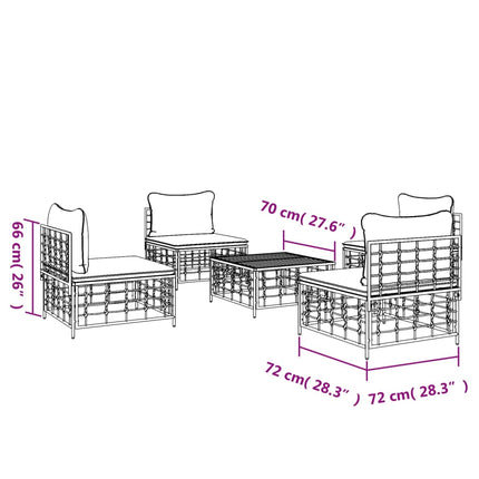 Set Divani da Giardino 5 pz con Cuscini Antracite in Polyrattan