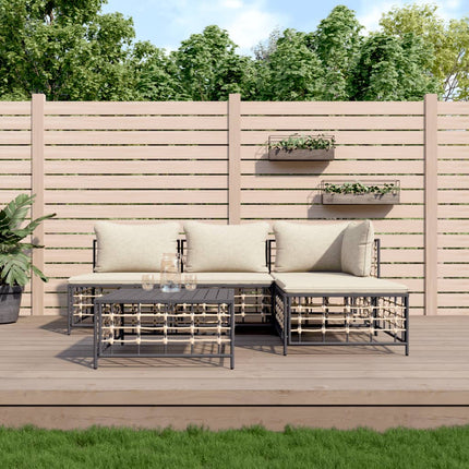 Set Divani da Giardino 5 pz con Cuscini Antracite in Polyrattan
