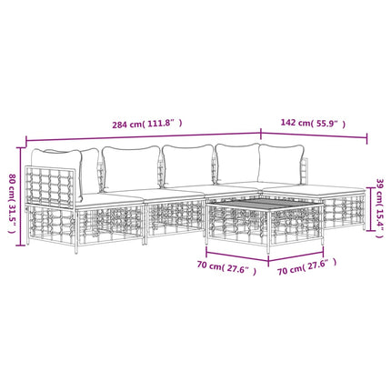 Set Divani da Giardino 6 pz con Cuscini Antracite in Polyrattan