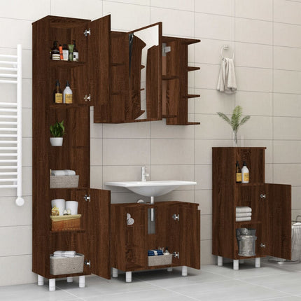 Set Mobili da Bagno 4 pz Rovere Marrone in Legno Multistrato