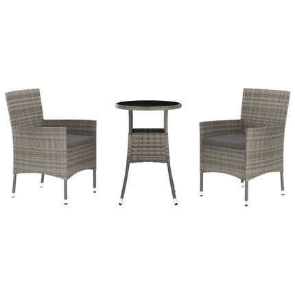 Set BistrÃƒÂ² da Giardino 3 pz con Cuscini in Polyrattan Grigio