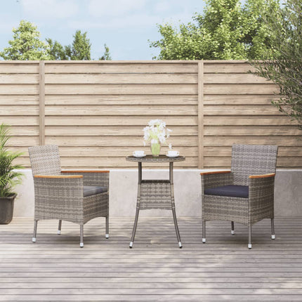 Set BistrÃƒÂ² da Giardino 3 pz con Cuscini in Polyrattan Grigio